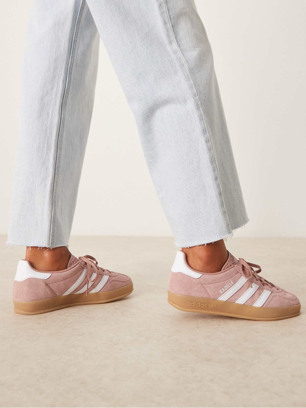 adidas Gazelle Sneakers in Dusty Pink with White Stripes and Gum Sole